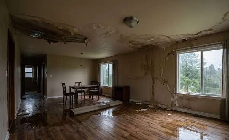 Storm water intrusion Peoria IL interior ceiling damage