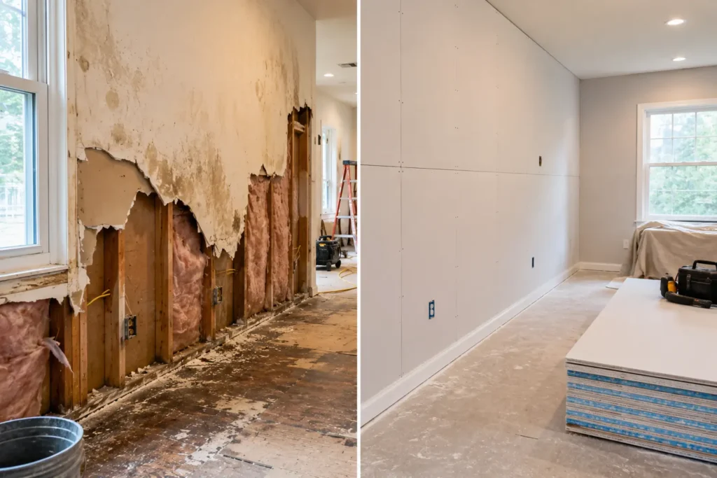 Water damage drywall repair Peoria IL removal replacement