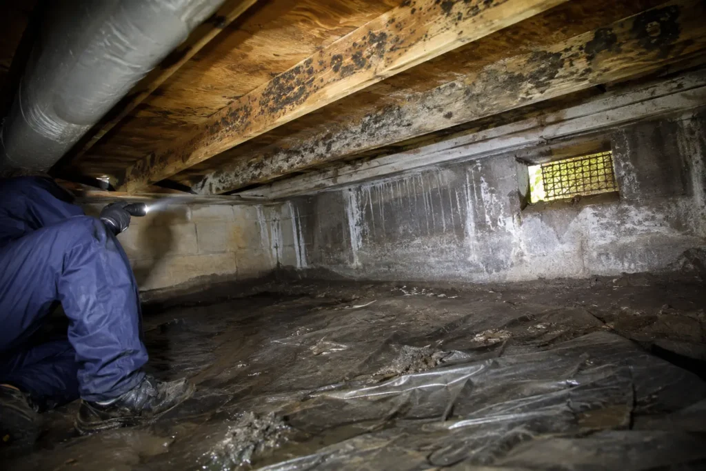 Crawl space repair Peoria IL technician moisture inspection