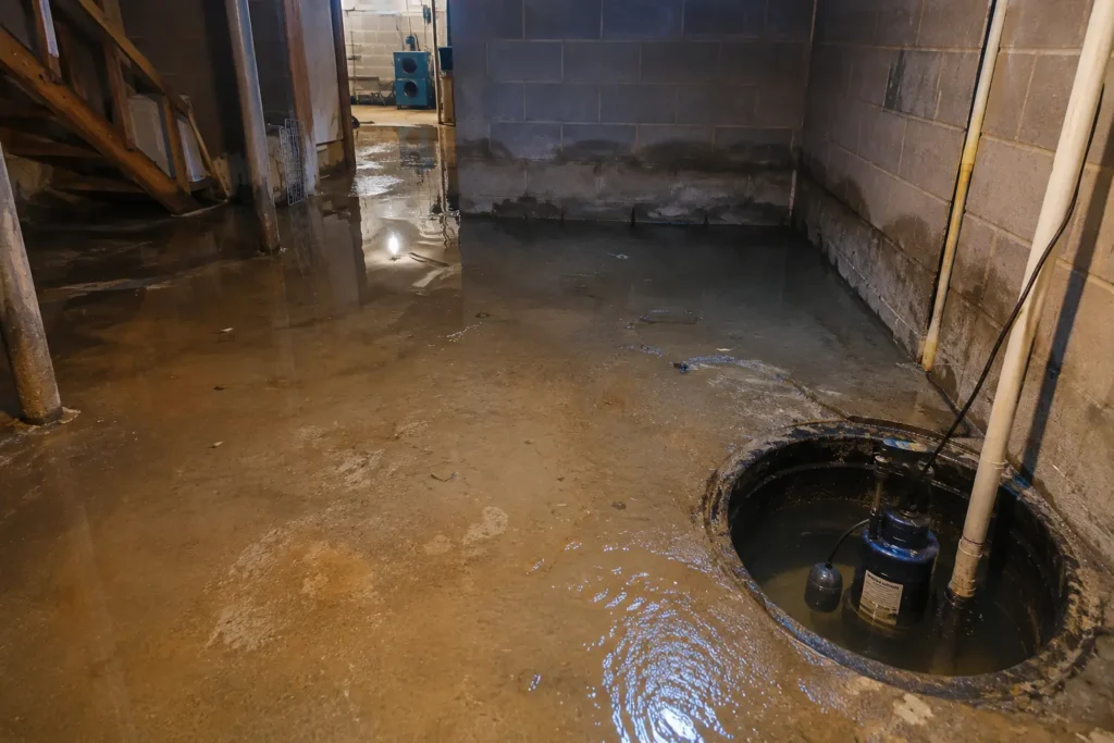 Sump pump failure basement flooding Peoria IL standing water