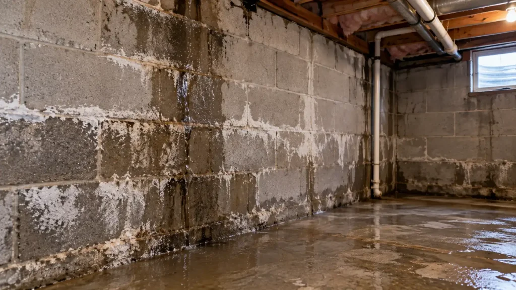 Basement waterproofing Peoria IL wet block foundation wall seepage