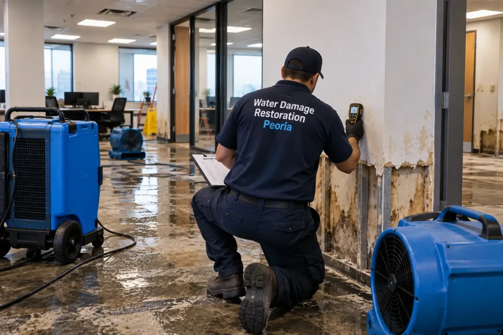 Commercial water damage Peoria IL moisture documentation technician
