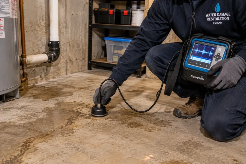 Slab leak detection Peoria IL concrete floor acoustic scan