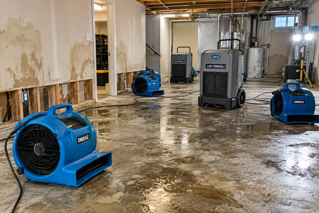 Structural drying Peoria IL commercial air movers basement